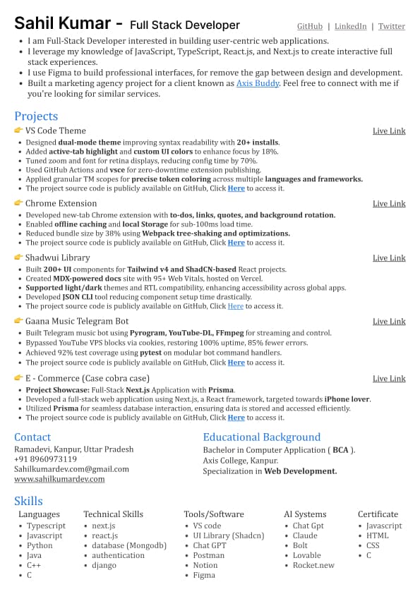 Sahil Kumar resume